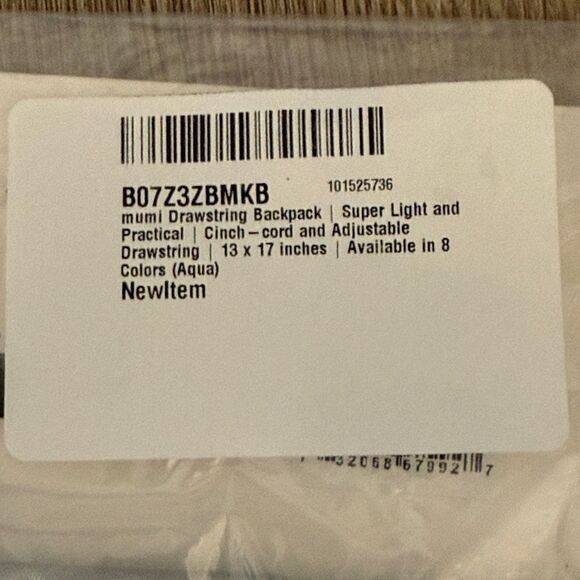 New Mumi Silver Drawstring Backpack with Aqua Zipper - Picture 5 of 6